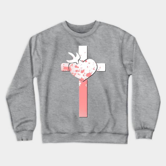 Pink and White Cross Crewneck Sweatshirt by AlondraHanley